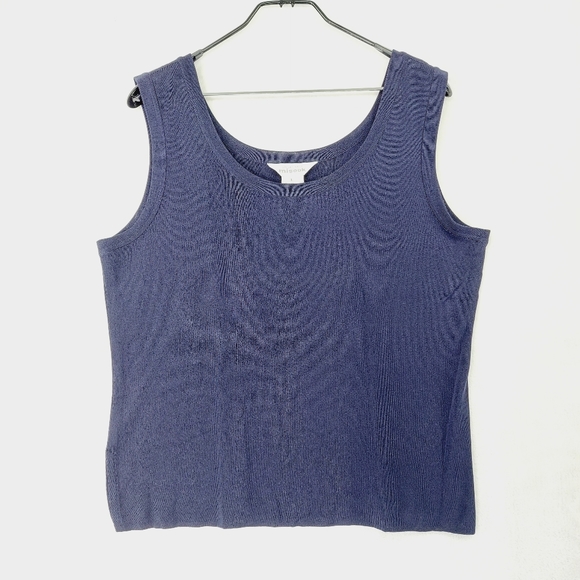 Exclusively Misook Navy Blue Knit Tank Crop Top Summer Crew Neck P282